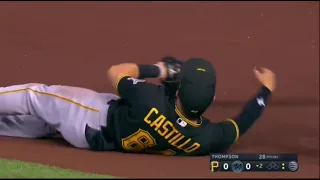 Diego Castillo SPINNING CATCH OUT IN RIGHT | Pittsburgh Pirates @ Miami Marlins 7/14/2022