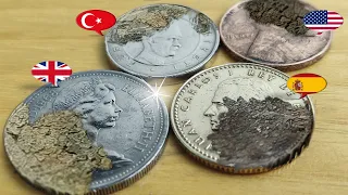 Restoration and polishing of 4 beautiful coins from four different countries.