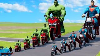 Big & Small: Hulk on a Motorcycle vs Superman on a Motorcycle vs Thomas the Train | BeamNG.drive