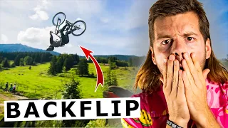 Sein erster Backflip mit Mountainbike! Philipp Gatterer rasiert alles! | Jan Schlappen reagiert