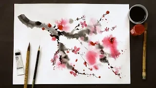 Chinese painting technique using bamboo brushes and watercolor paints